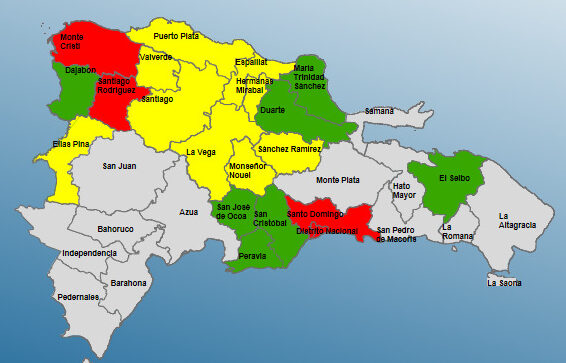 COE aumenta a cuatro las provincias en alerta roja por vaguada